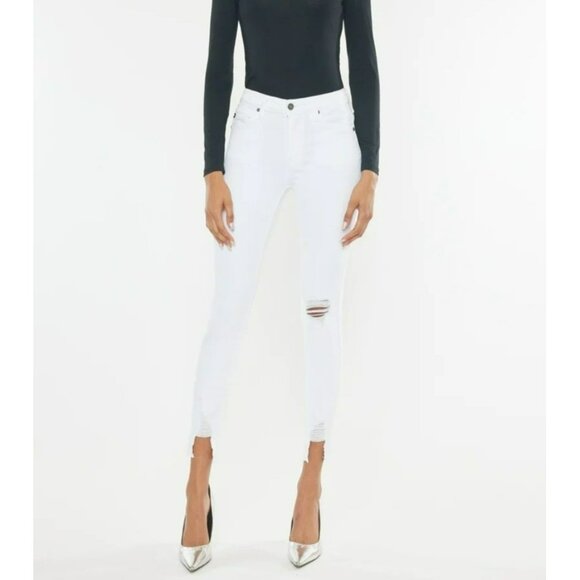 Kancan High Rise Ankle Skinny White Jeans Size 0 23 Stretchy Denim Kendra NWT - Picture 1 of 8